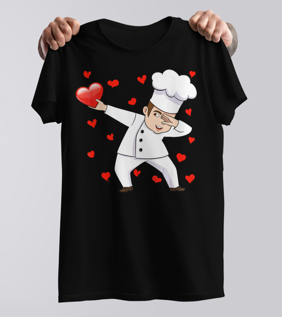 Dabbing Chef Holding Red Heart Surrounded By Love Valentines T-Shirt