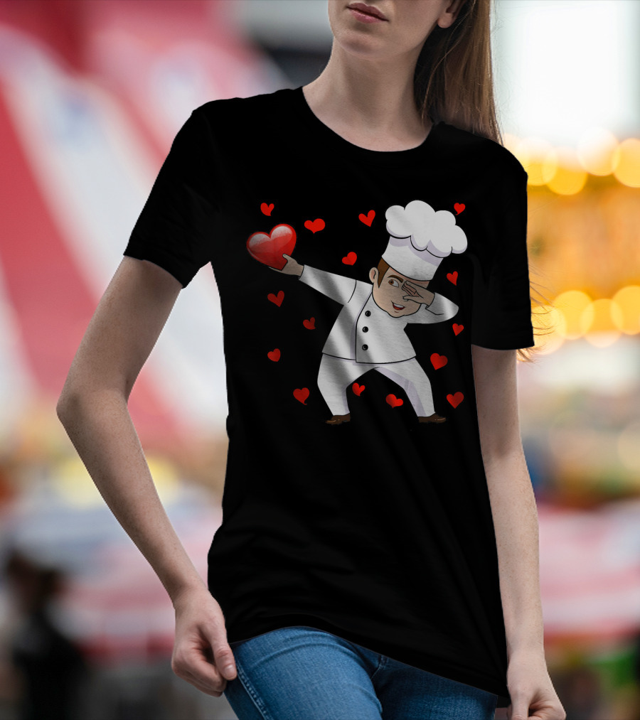 Dabbing Chef Holding Red Heart Surrounded By Love Valentines T-Shirt