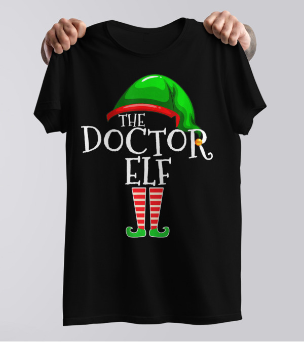 The Doctor Elf Festive Green Hat And Striped Socks T-Shirt