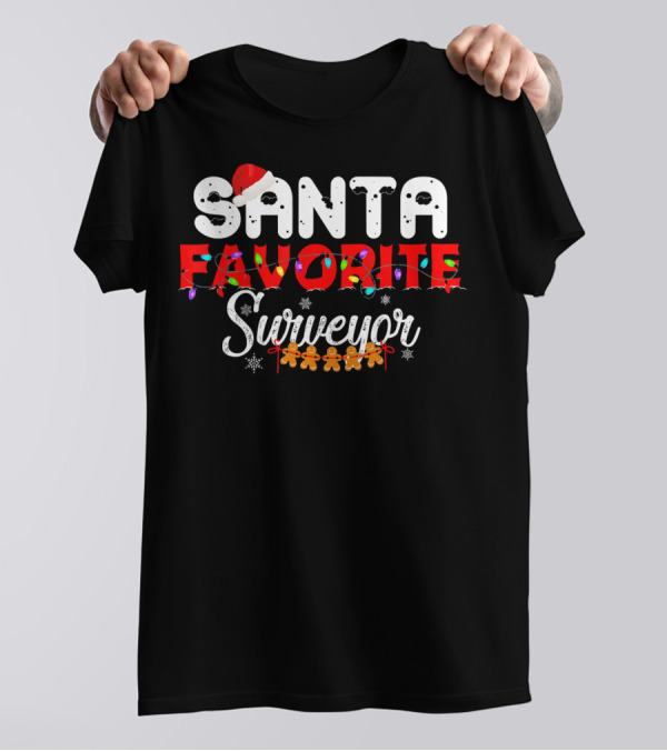 Santa Favorite Surveyor Christmas Lights Gingerbread Santa Hat T-Shirt