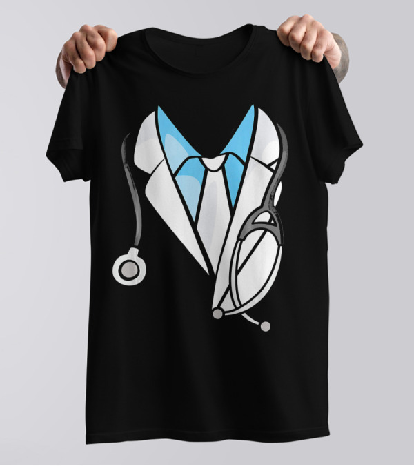 Doctor Stethoscope Halloween Costume With Medical Lab Coat T-Shirt