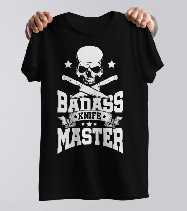 Badass Knife Master Skull Chef Gourmet Cooking T-Shirt