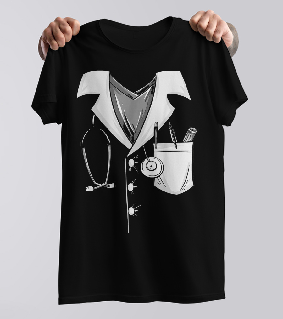 Cool Doctor Uniform Stethoscope And Medical Tools Sketch T-Shirt
