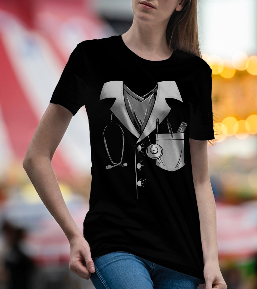 Cool Doctor Uniform Stethoscope And Medical Tools Sketch T-Shirt