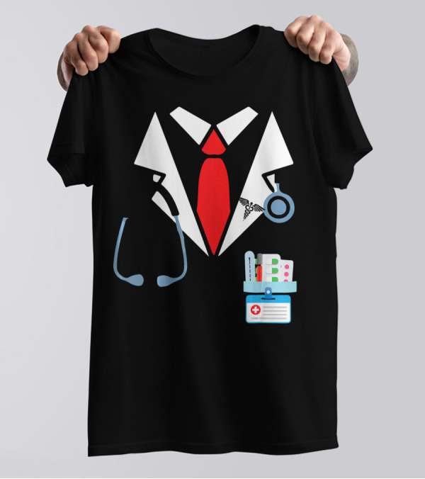 Funny Doctor Costume Lab Coat Stethoscope Medical Uniform T-Shirt
