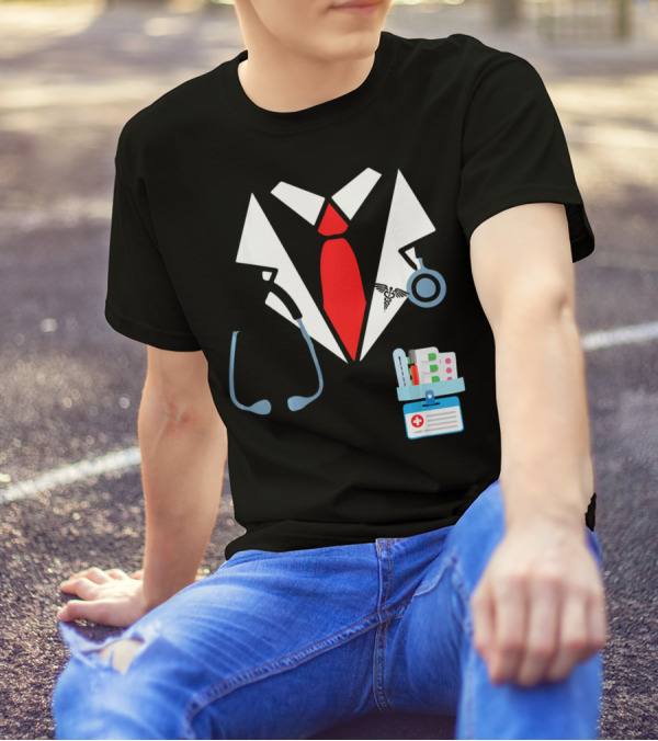 Funny Doctor Costume Lab Coat Stethoscope Medical Uniform T-Shirt