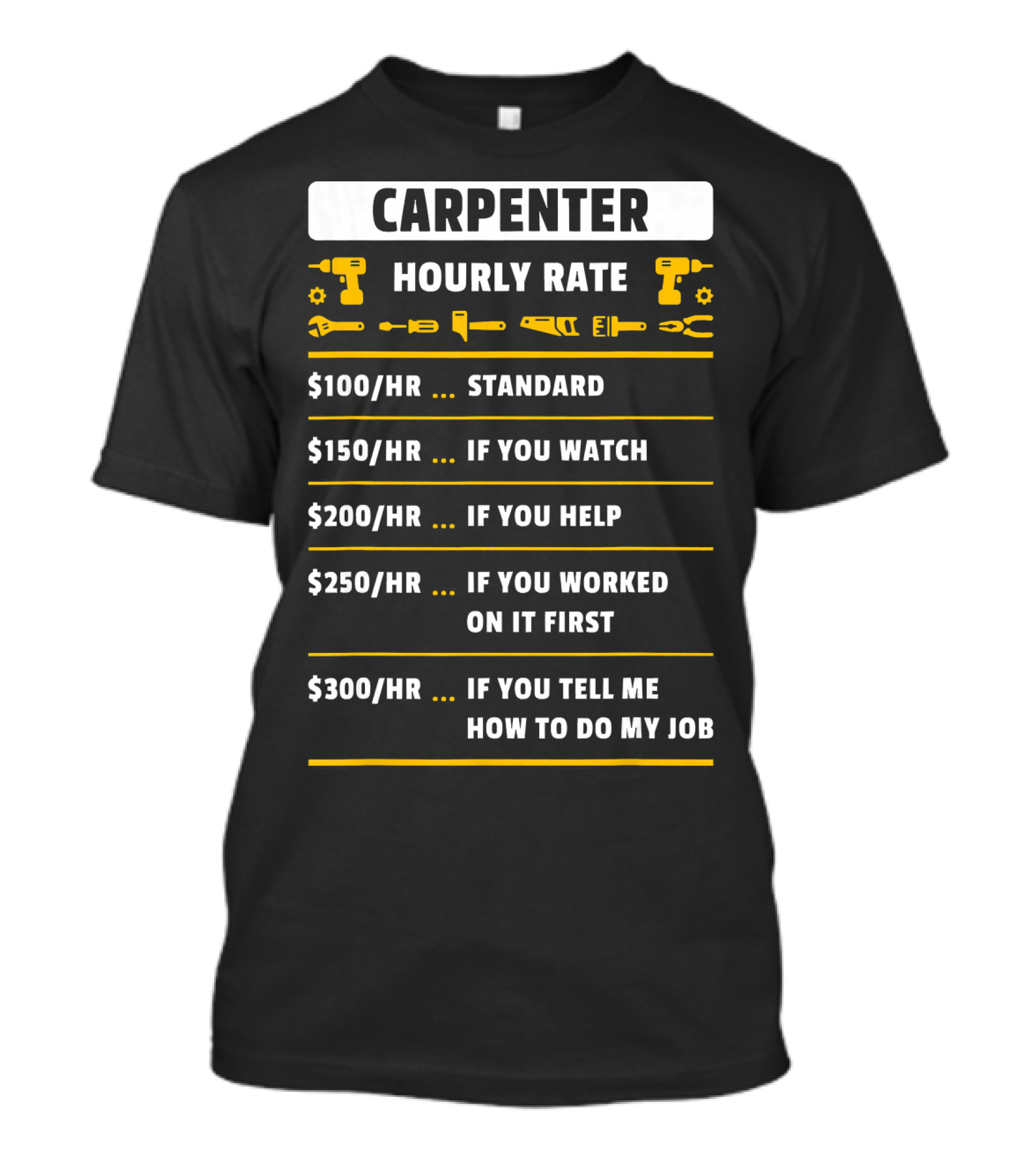 Carpenter Hourly Rate Chart With Funny Pricing Based On Customer Involvement T-Shirt