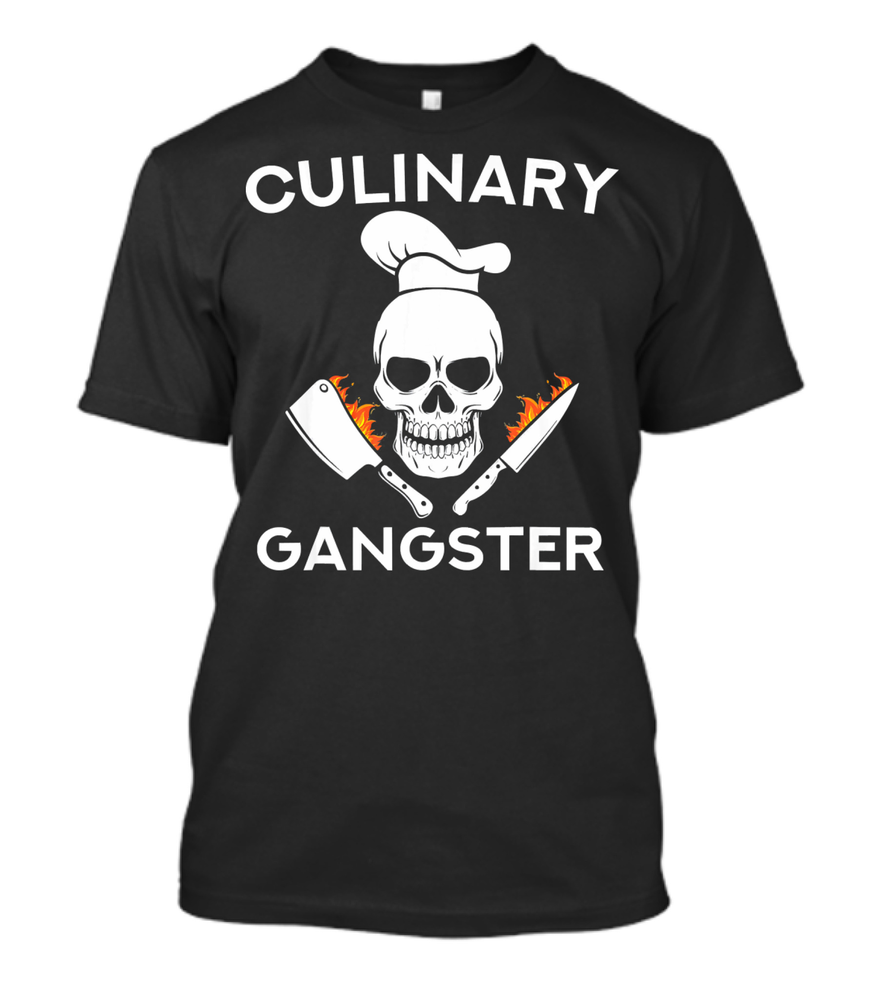 Culinary Gangster Funny Skull Chef With Knives And Fire Sarcasm T-Shirt