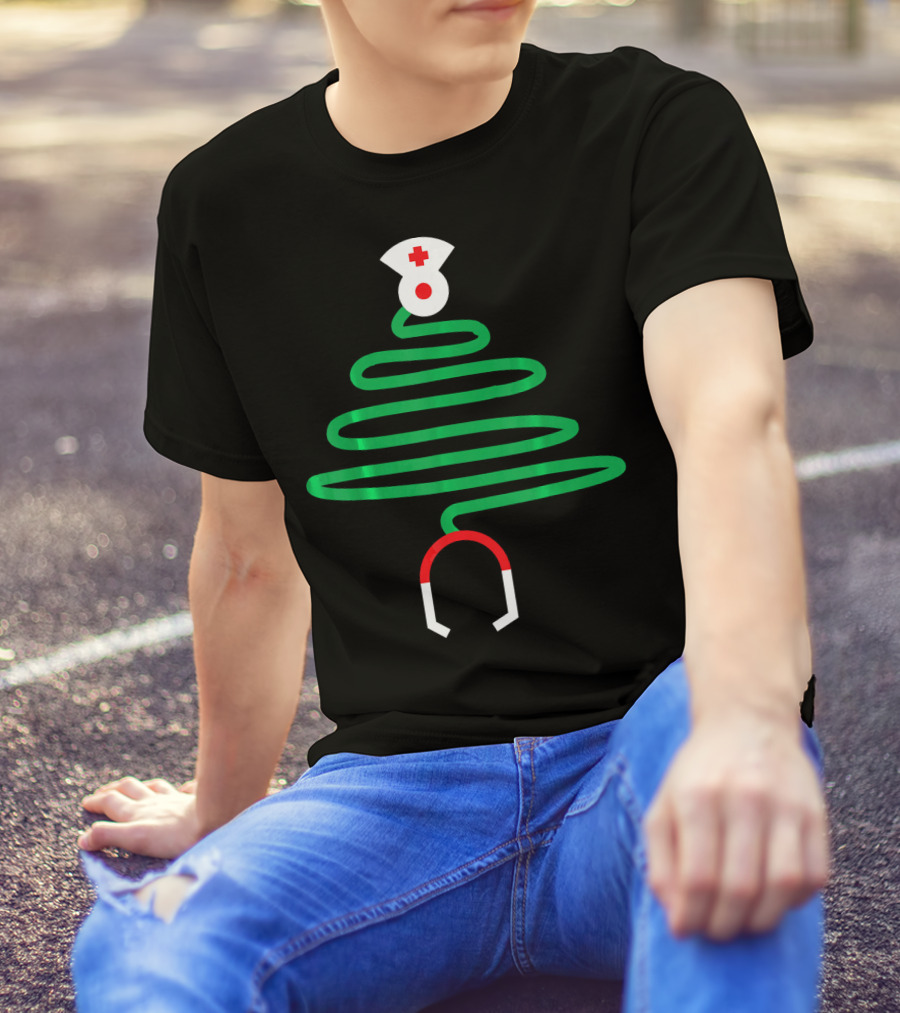 Christmas Nurse Doctor Hospital Stethoscope Tree X Mas T-Shirt