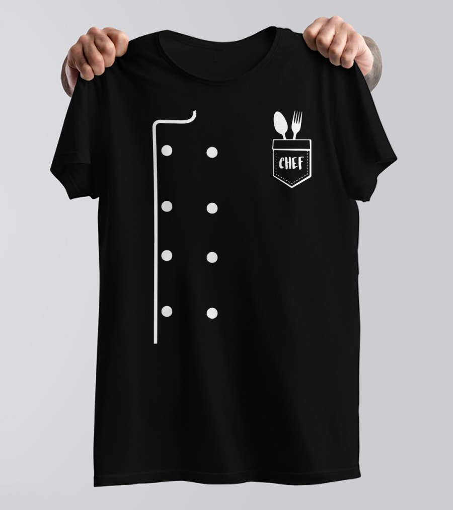 Chef Uniform Jacket Faux Funny Co Spoon Fork Pocket T-Shirt