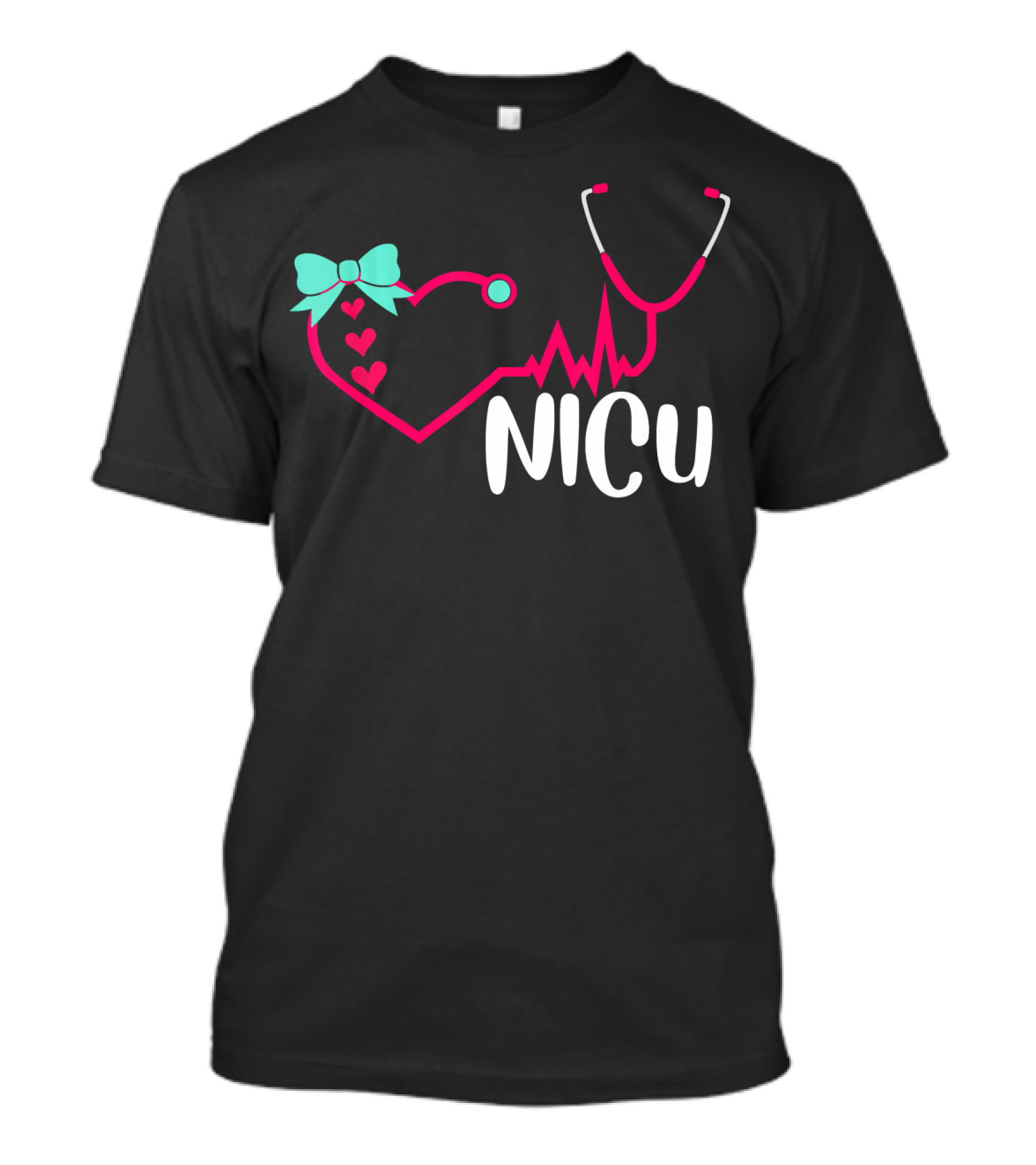 NICU Neonatal Nurse Cute Heart Stethoscope Bow T-Shirt