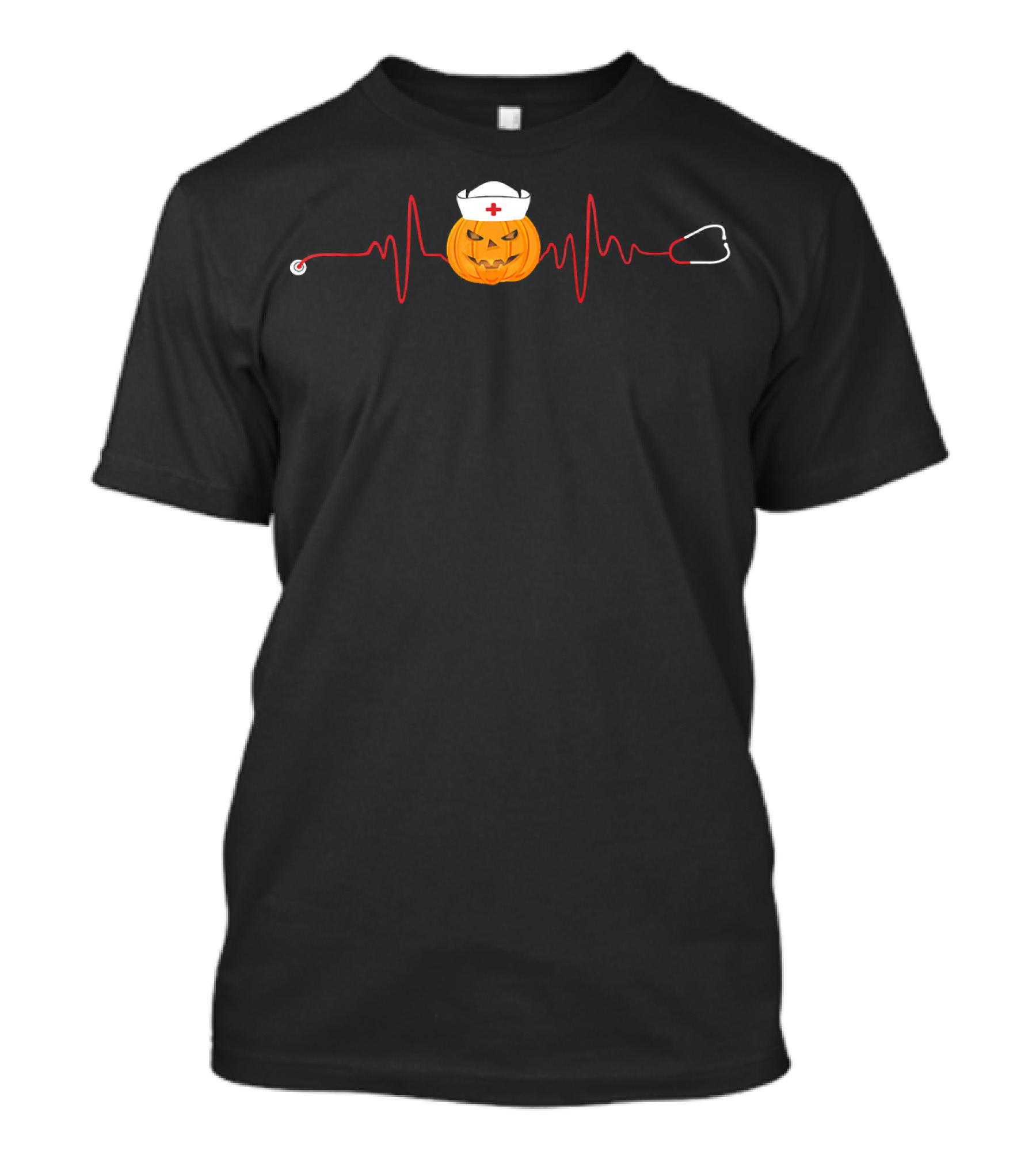 Halloween Nurse Pumpkin With Stethoscope Heartbeat T-Shirt