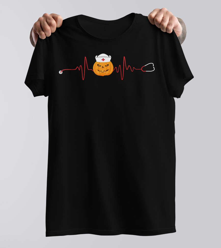 Halloween Nurse Pumpkin With Stethoscope Heartbeat T-Shirt