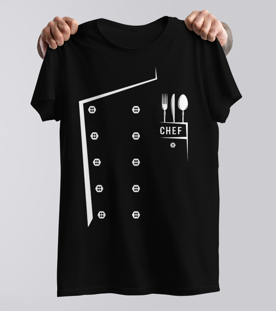 Funny Chef Cooking Spoon And Fork Chef Button Jacket T-Shirt