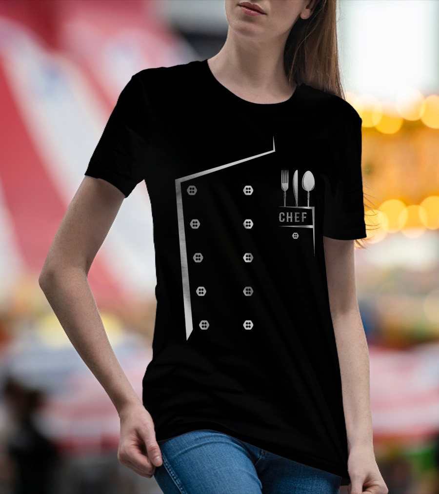 Funny Chef Cooking Spoon And Fork Chef Button Jacket T-Shirt