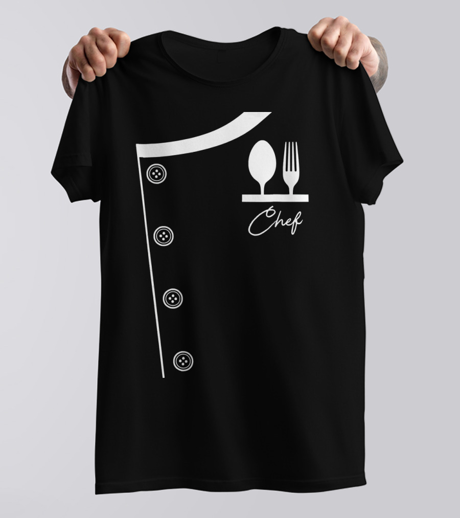 Chef Uniform Jacket With Button Accents And Food Utensil T-Shirt