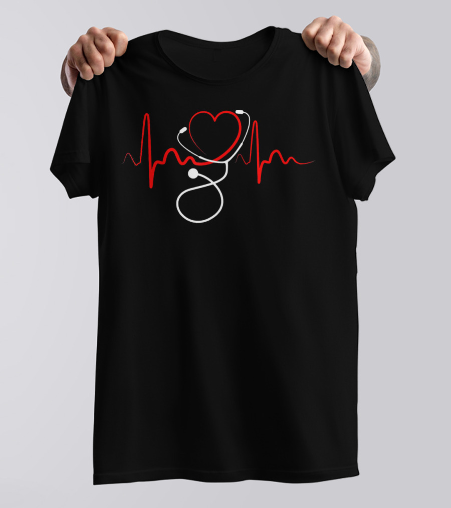Funny Heartbeat Stethoscope Nurses Nursing Doctor T-Shirt