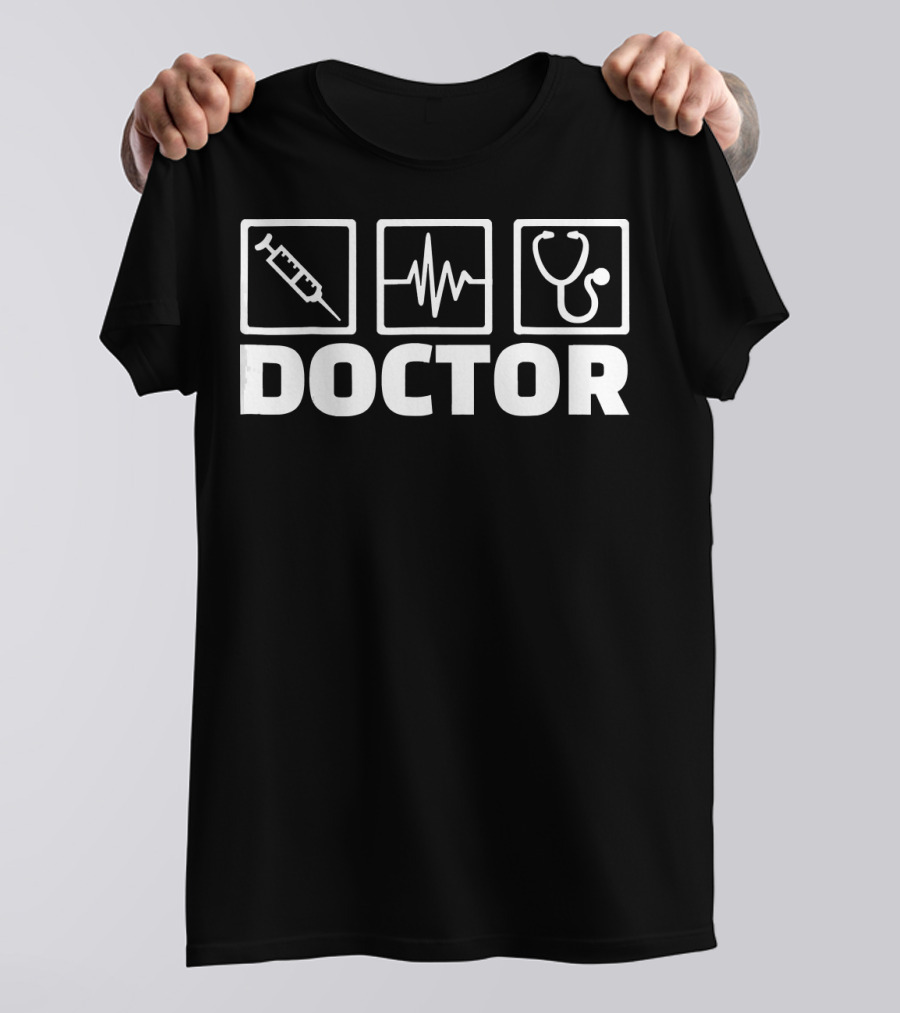 Doctor Syringe Heartbeat Stethoscope Icons T-Shirt