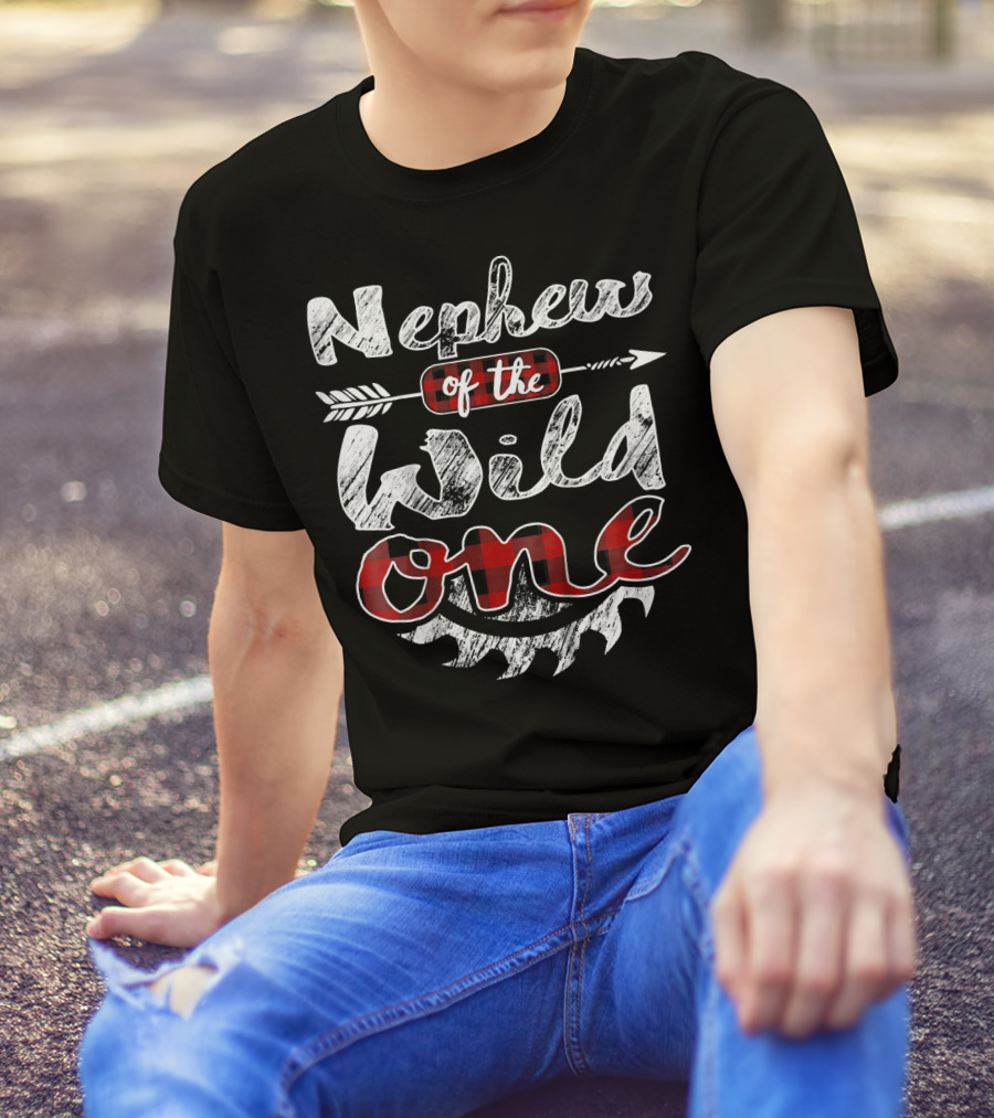 Nephew Of The Wild One Buffalo Plaid Arrow Saw Blade Lumberjack T-Shirt