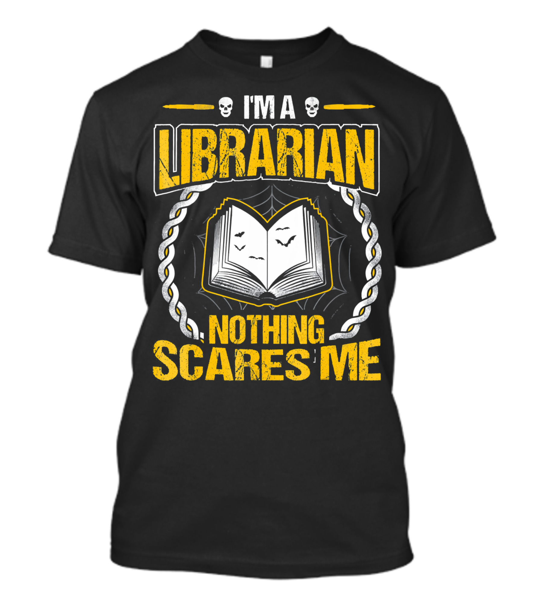 I'm A Librarian Nothing Scares Me Open Book With Bats And Skulls T-Shirt