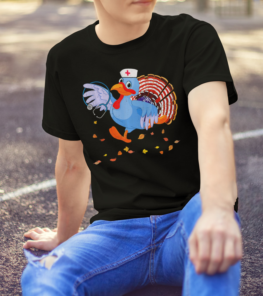 Funny Thanksgiving Turkey Nurse Doctor Stethoscope T-Shirt