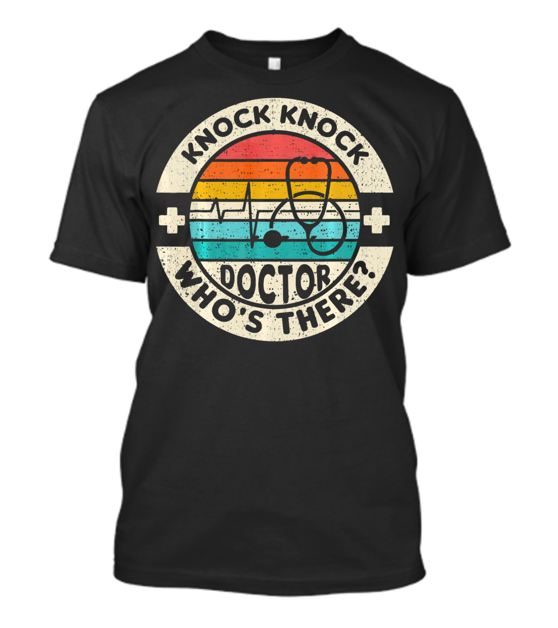 Knock Knock Who's There Doctor Stethoscope Pulse Retro Stripes T-Shirt