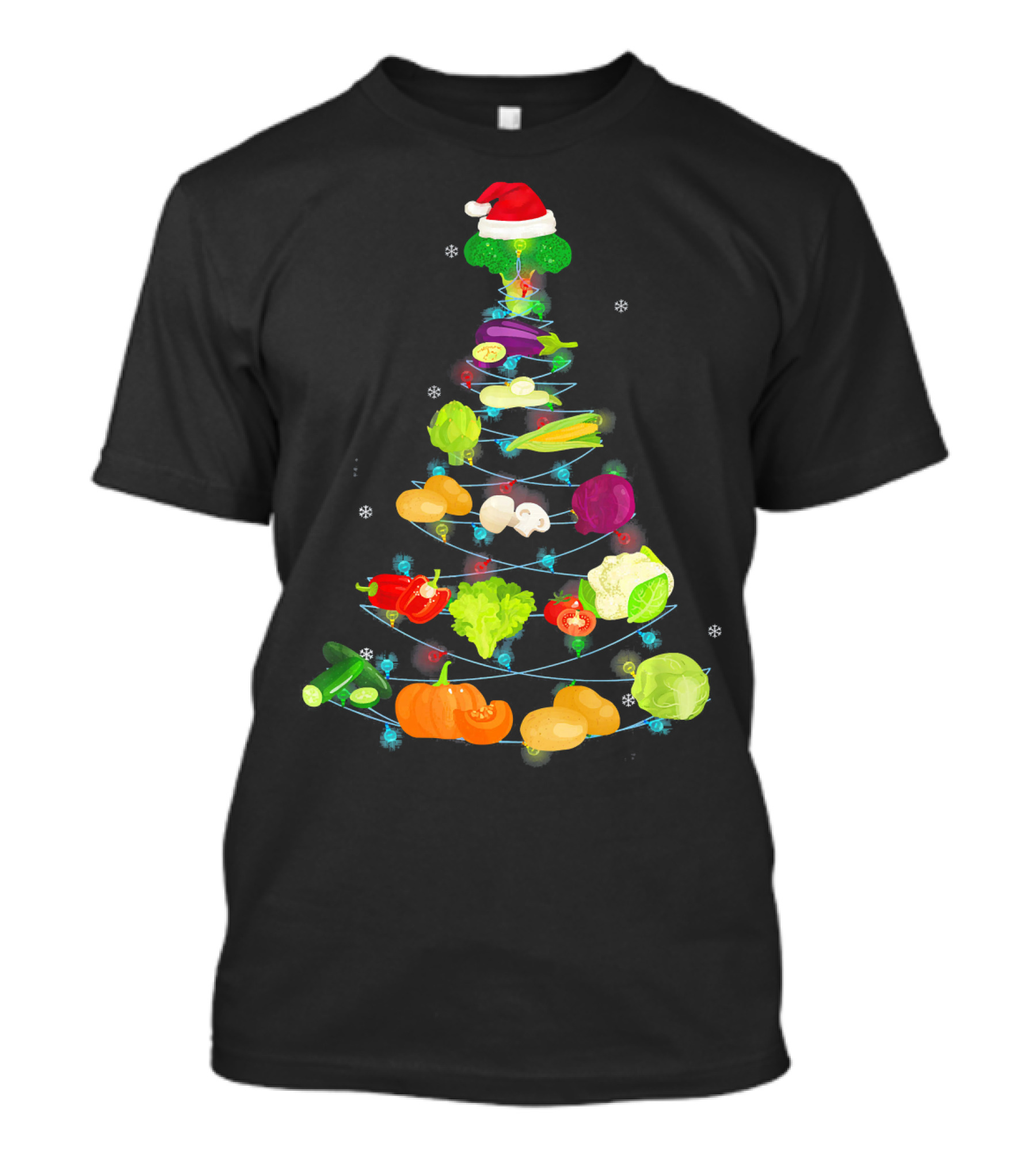 Funny Vegetable Christmas Tree With Santa Hat T-Shirt