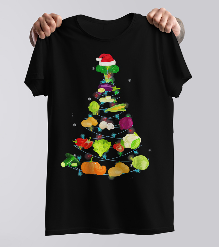 Funny Vegetable Christmas Tree With Santa Hat T-Shirt