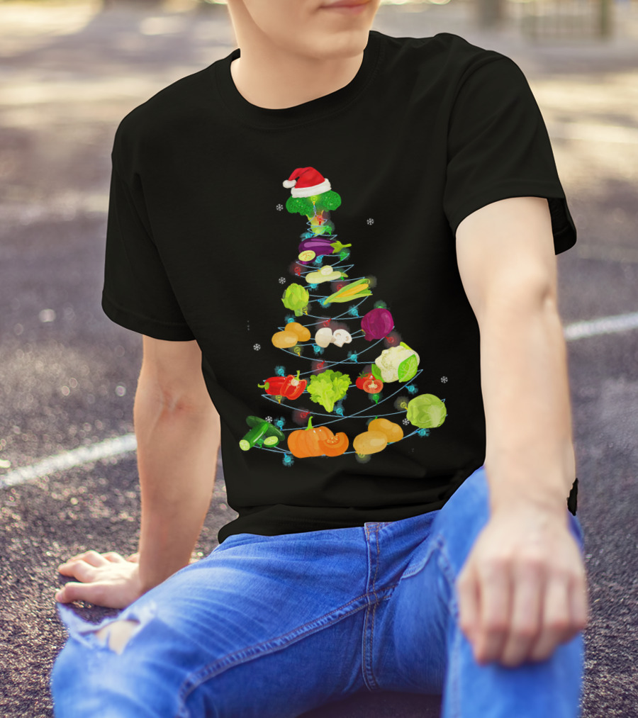 Funny Vegetable Christmas Tree With Santa Hat T-Shirt