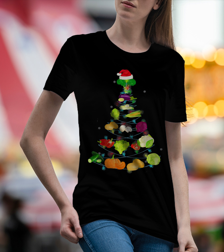 Funny Vegetable Christmas Tree With Santa Hat T-Shirt