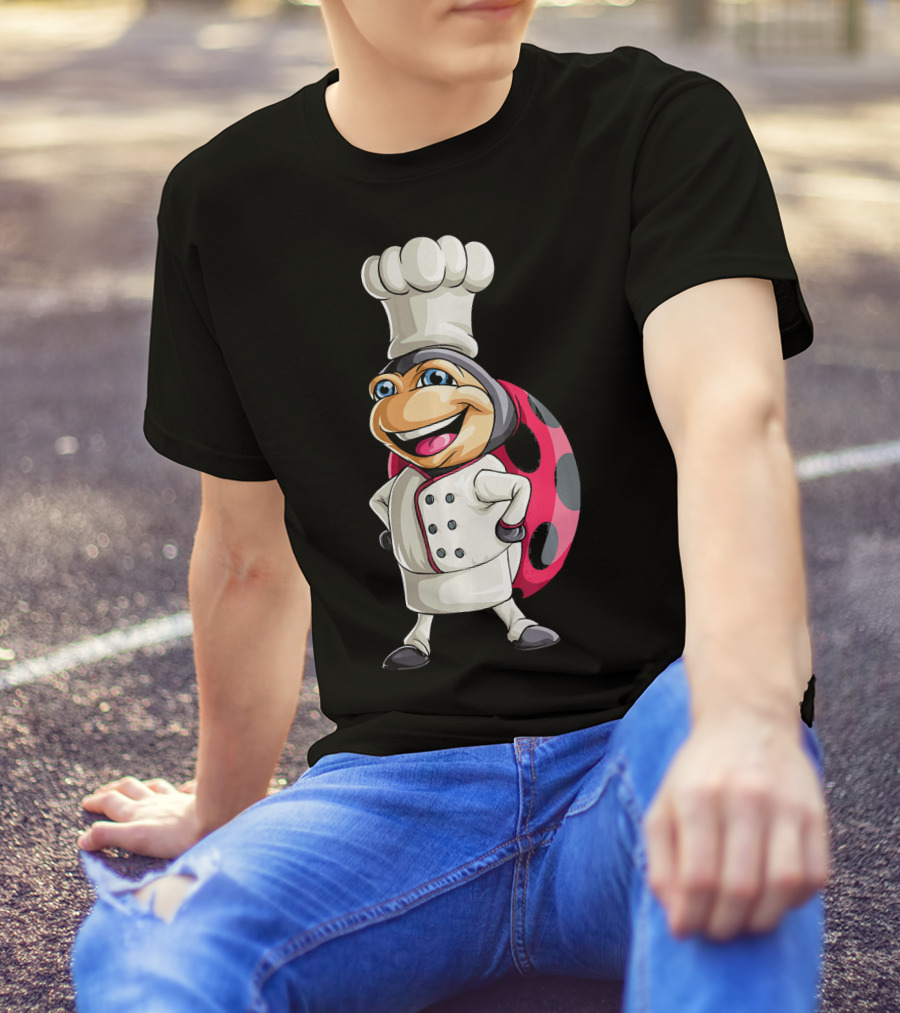 Ladybug Chef Cartoon Character With Polka Dot Wings T-Shirt