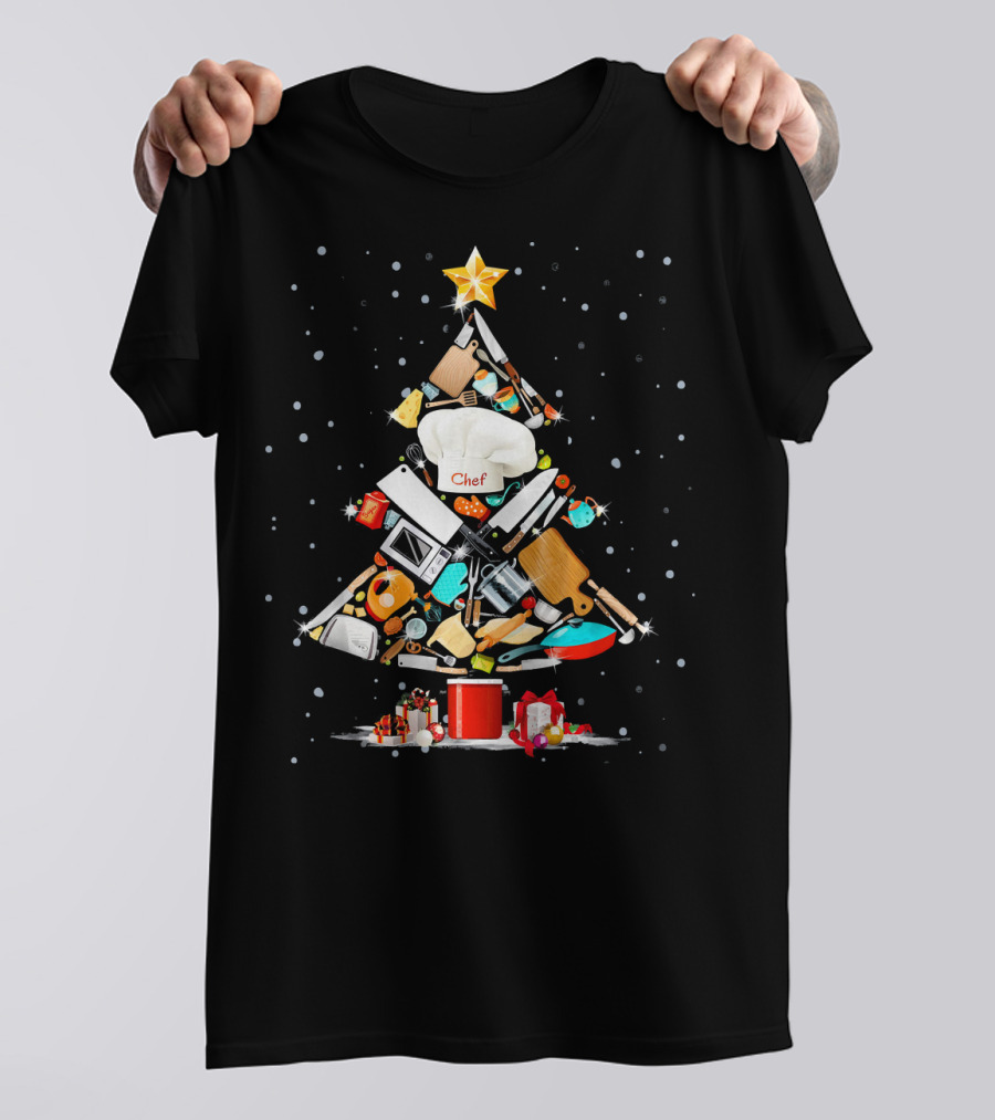 Chef Christmas Tree With Cooking Tools And Star Topped Decoration T-Shirt