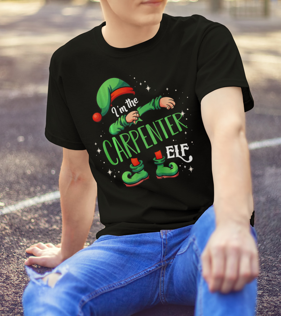 I'm The Carpenter Elf Holiday Theme With Festive Green Hat And Shoes T-Shirt
