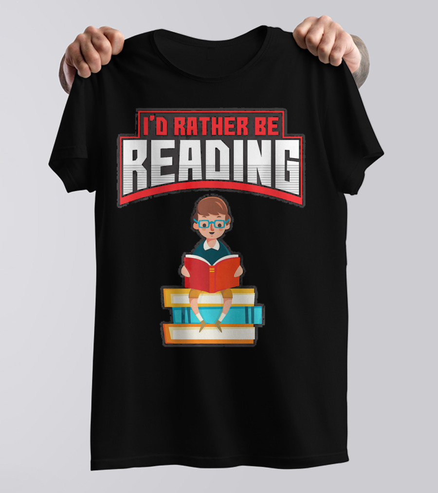 I'D Rather Be Reading Books Stack Glasses Boy T-Shirt