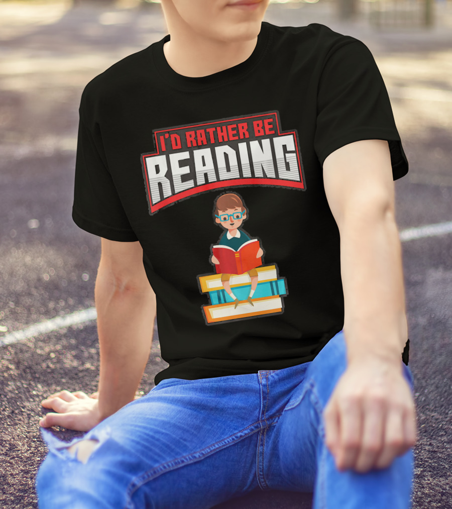 I'D Rather Be Reading Books Stack Glasses Boy T-Shirt
