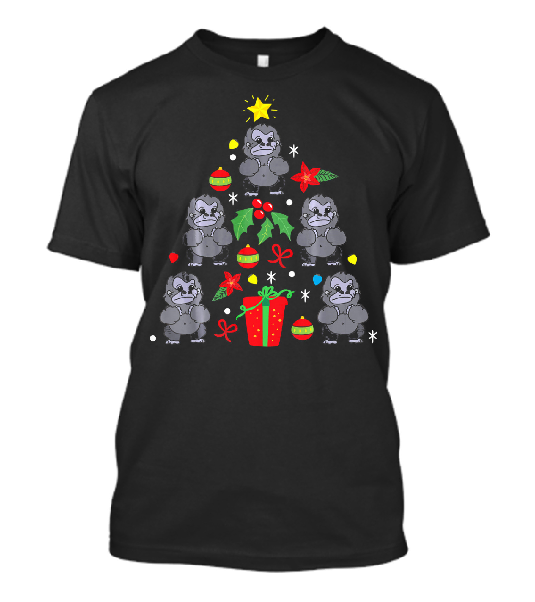 Gorilla Christmas Ornament Tree With Presents And Stars T-Shirt