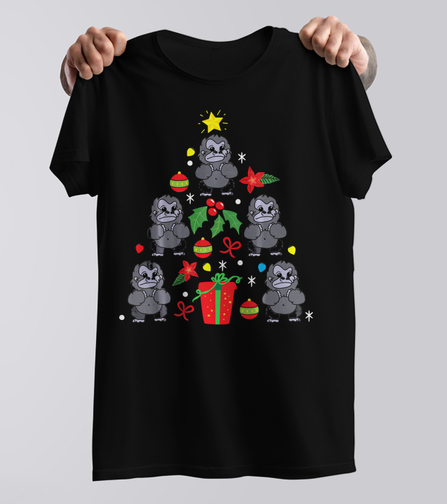 Gorilla Christmas Ornament Tree With Presents And Stars T-Shirt