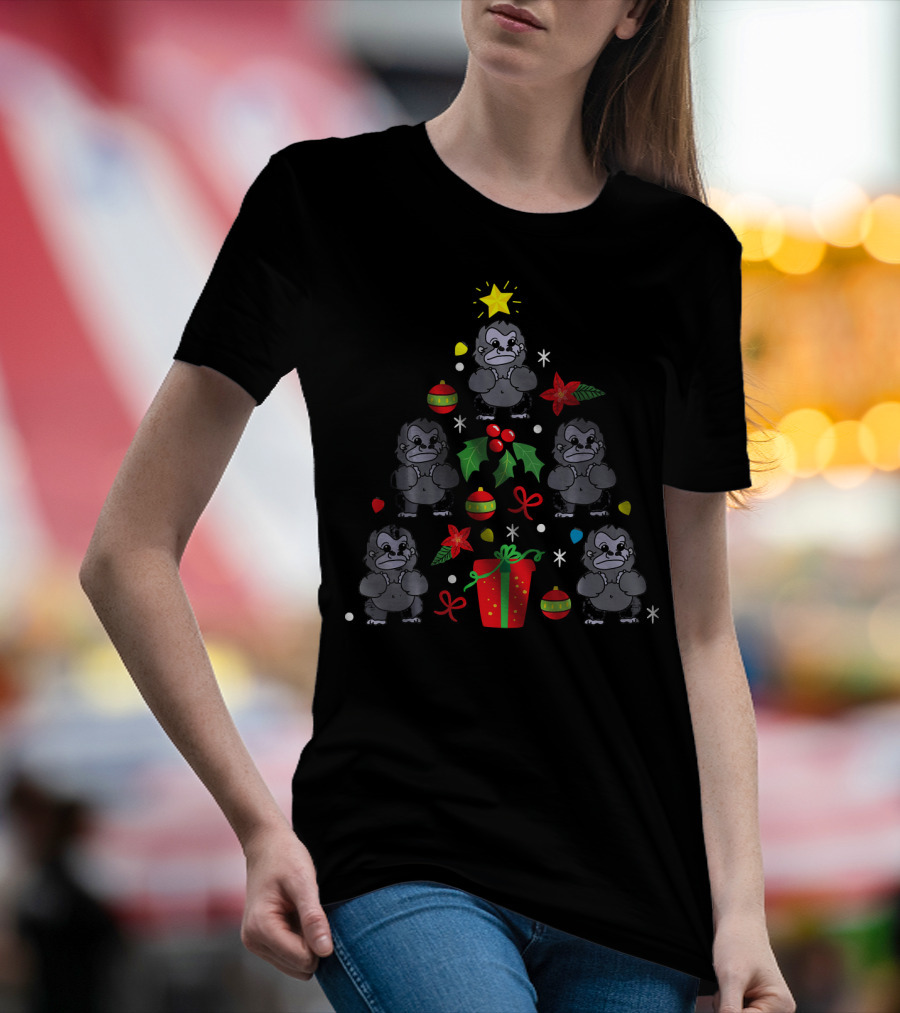 Gorilla Christmas Ornament Tree With Presents And Stars T-Shirt