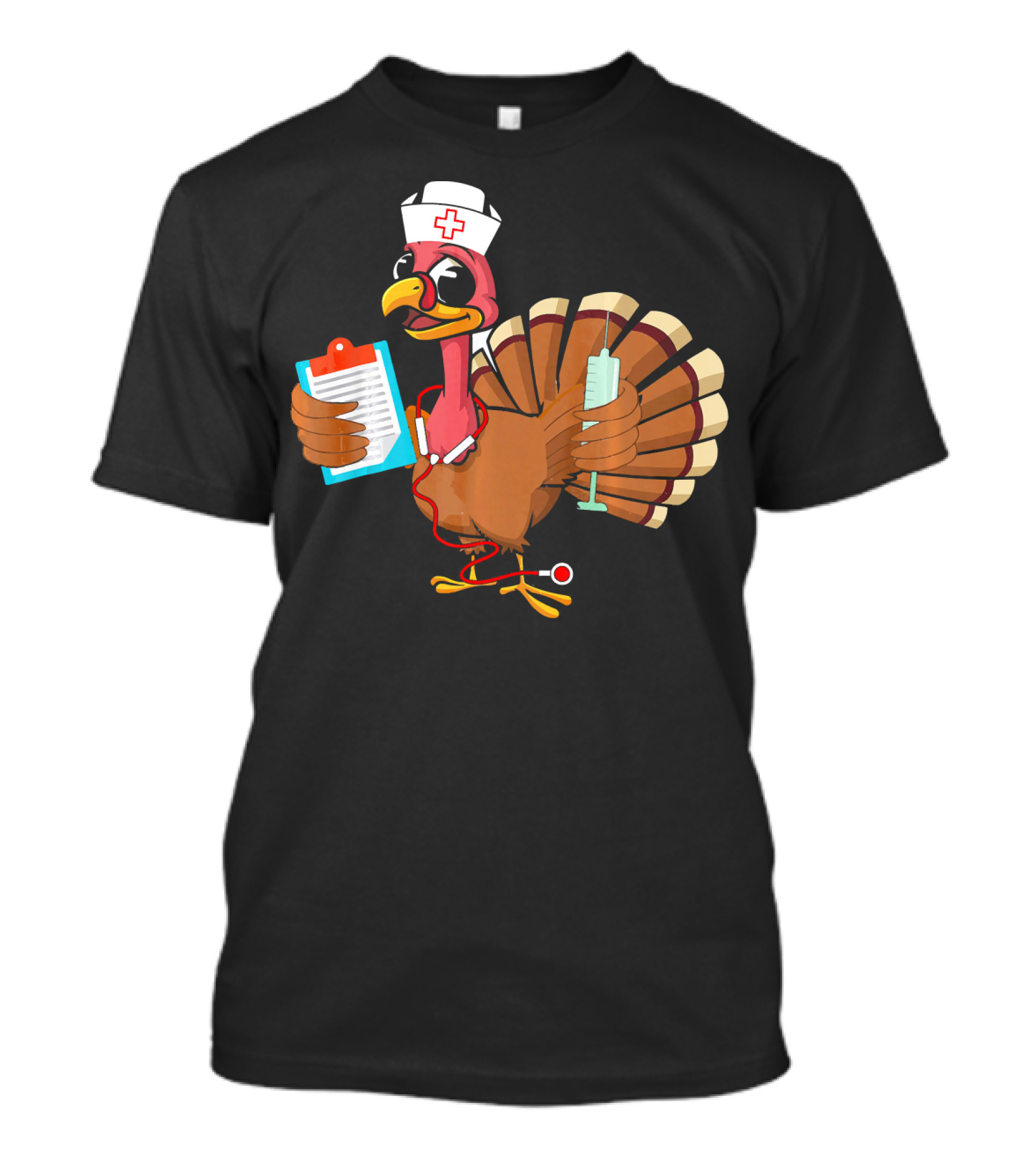 Thanksgiving Turkey Nurse Funny Doc Clipboard Syringe Stethoscope T-Shirt