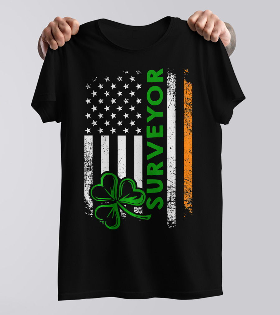 Irish Surveyor With American Flag And Shamrock T-Shirt