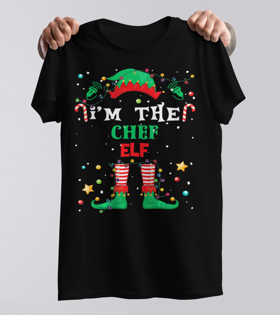 I'M THE CHEF ELF Funny Christmas Lights Candy Cane Striped Stockings Hat T-Shirt