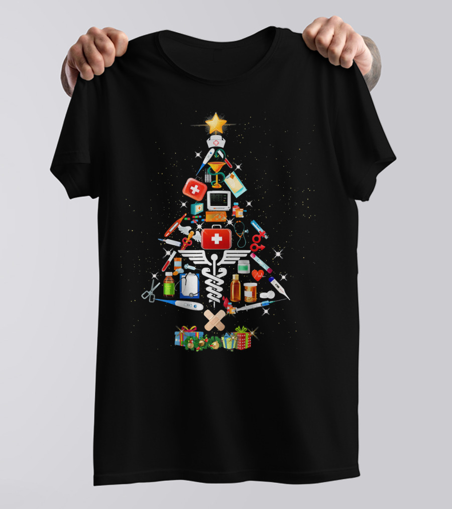 Medical Christmas Tree With Funny Nurse And Doctor Tools T-Shirt