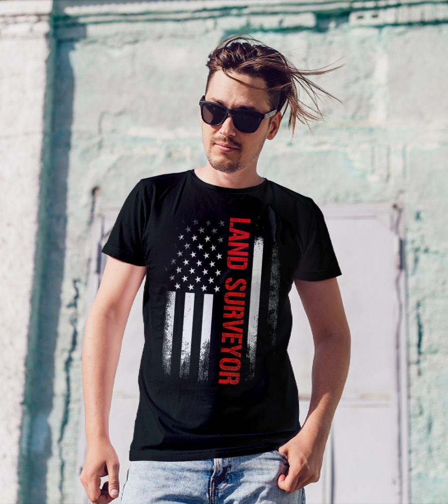 Land Surveyor American Flag Patriotic T-Shirt
