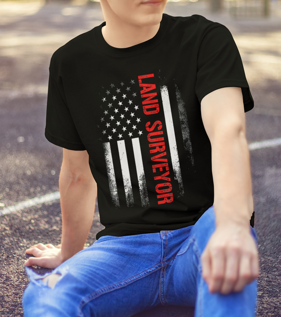 Land Surveyor American Flag Patriotic T-Shirt