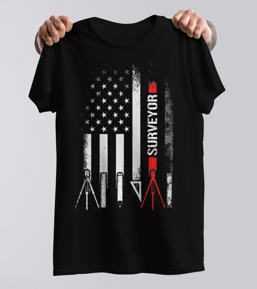 Land Surveying USA Flag Funny Surveyor American Pride T-Shirt