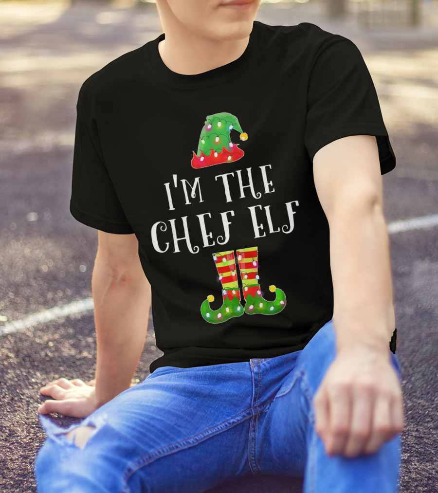 I'm The Chef Elf Christmas Hat And Striped Boots Holiday Family Matching T-Shirt