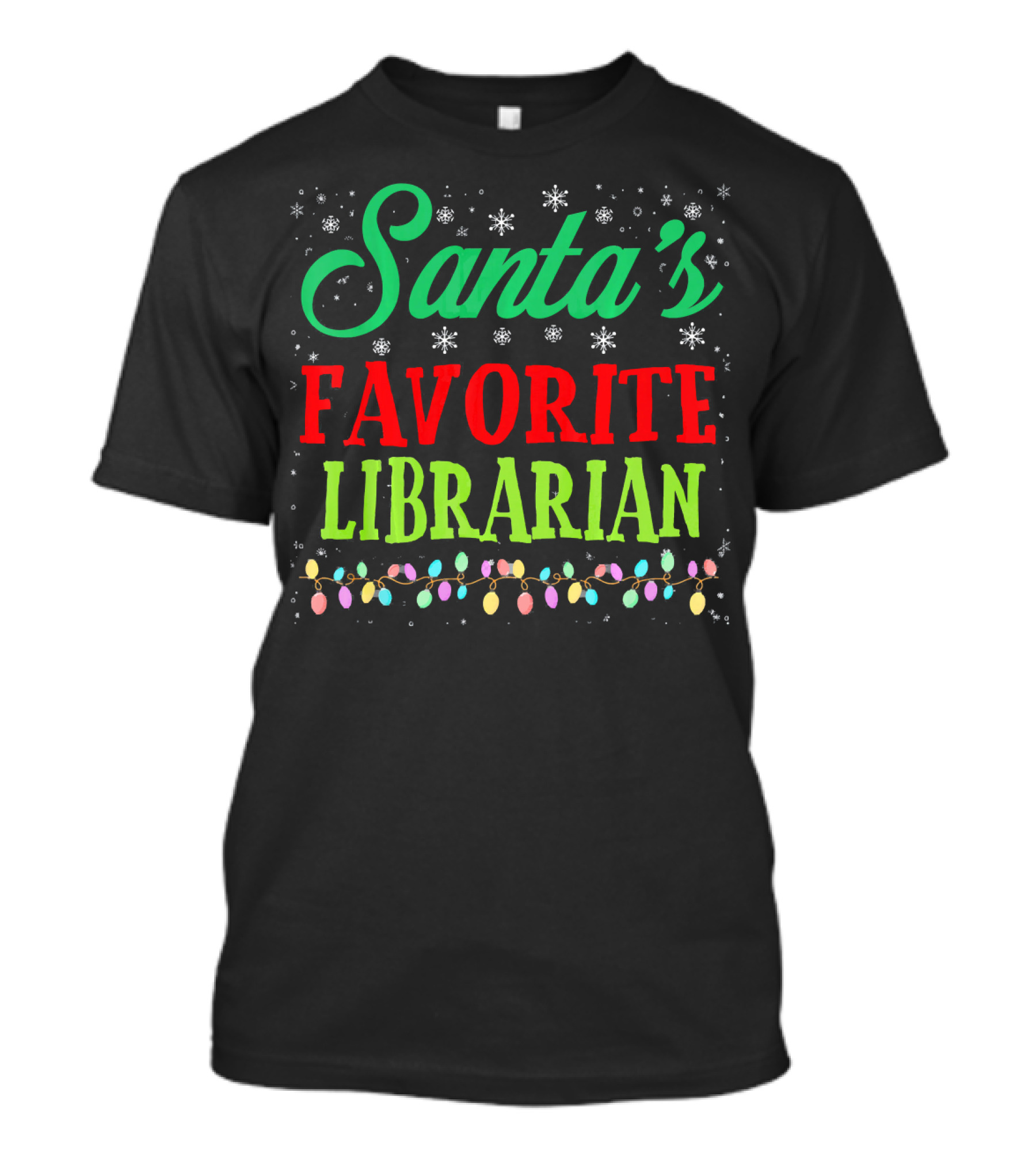 Santa's Favorite Librarian Christmas Lights Snowflakes T-Shirt