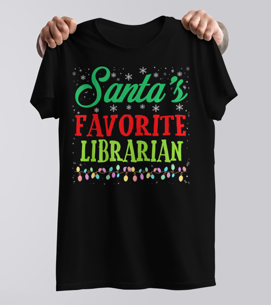 Santa's Favorite Librarian Christmas Lights Snowflakes T-Shirt