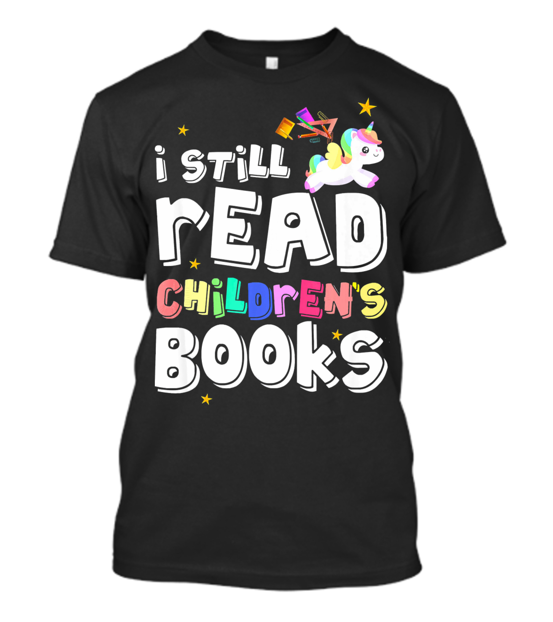 I Still Read Children's Books Unicorn With Stars And Books T-Shirt