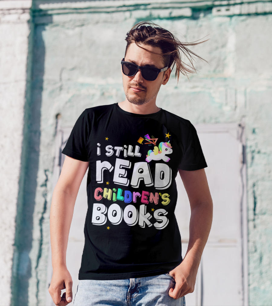 I Still Read Children's Books Unicorn With Stars And Books T-Shirt